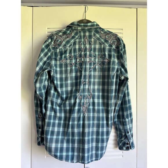 Austin Season Men's Medium Western Plaid Shirt With Embroidered Design Cowboy - Picture 6 of 7